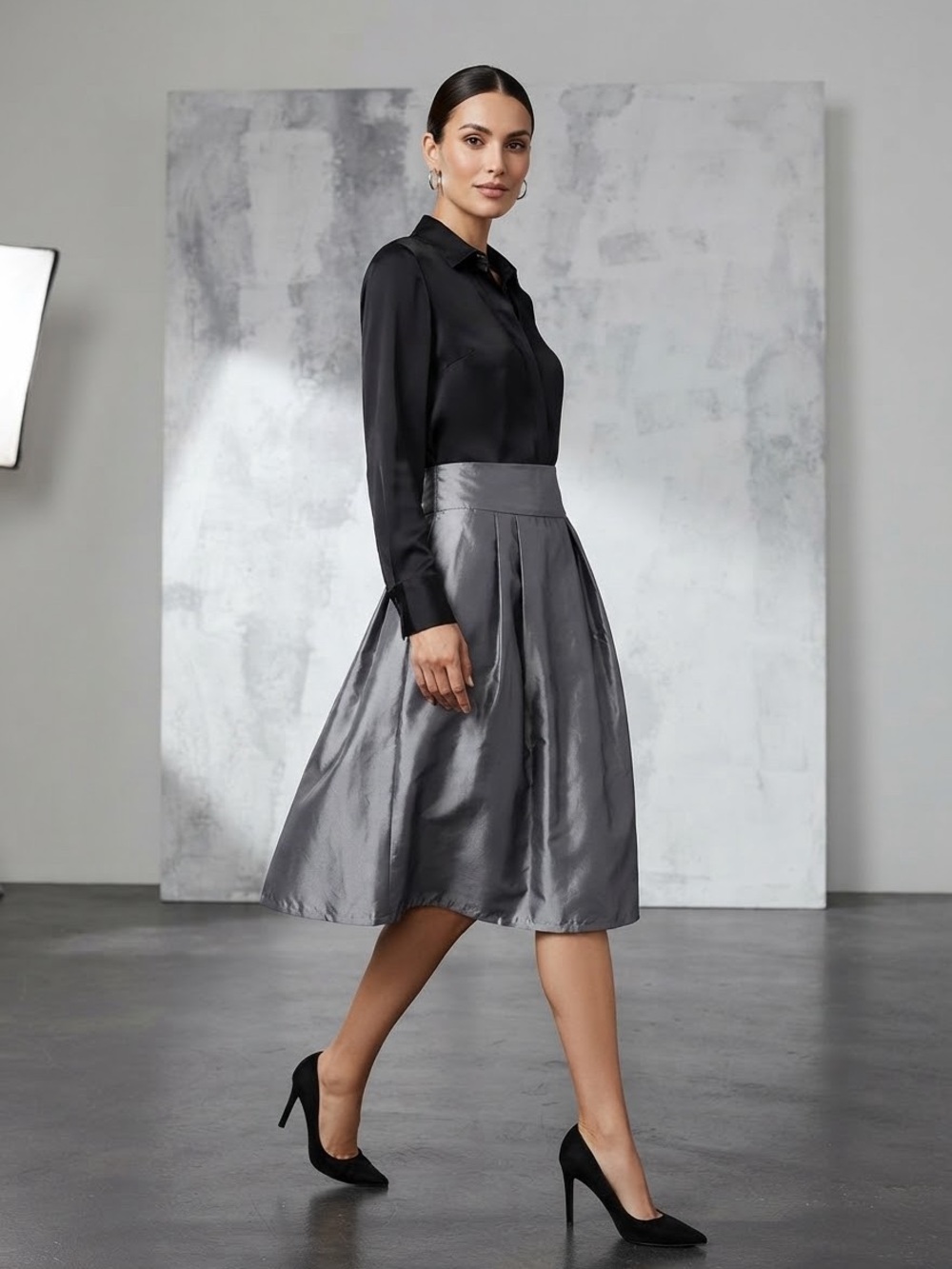 Worthington Metallic Pleated Midi Skirt Size 16 Like New
